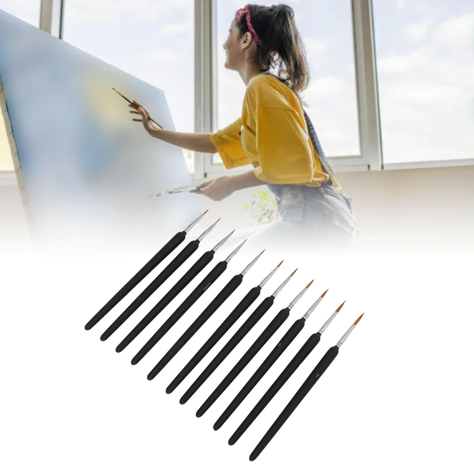 Natudeco 11pcs Detail Paint Brushes Set Soft Texture Thin Tip Fine Paint Brushes Wooden Miniature Brushes for Detailing Art Painting