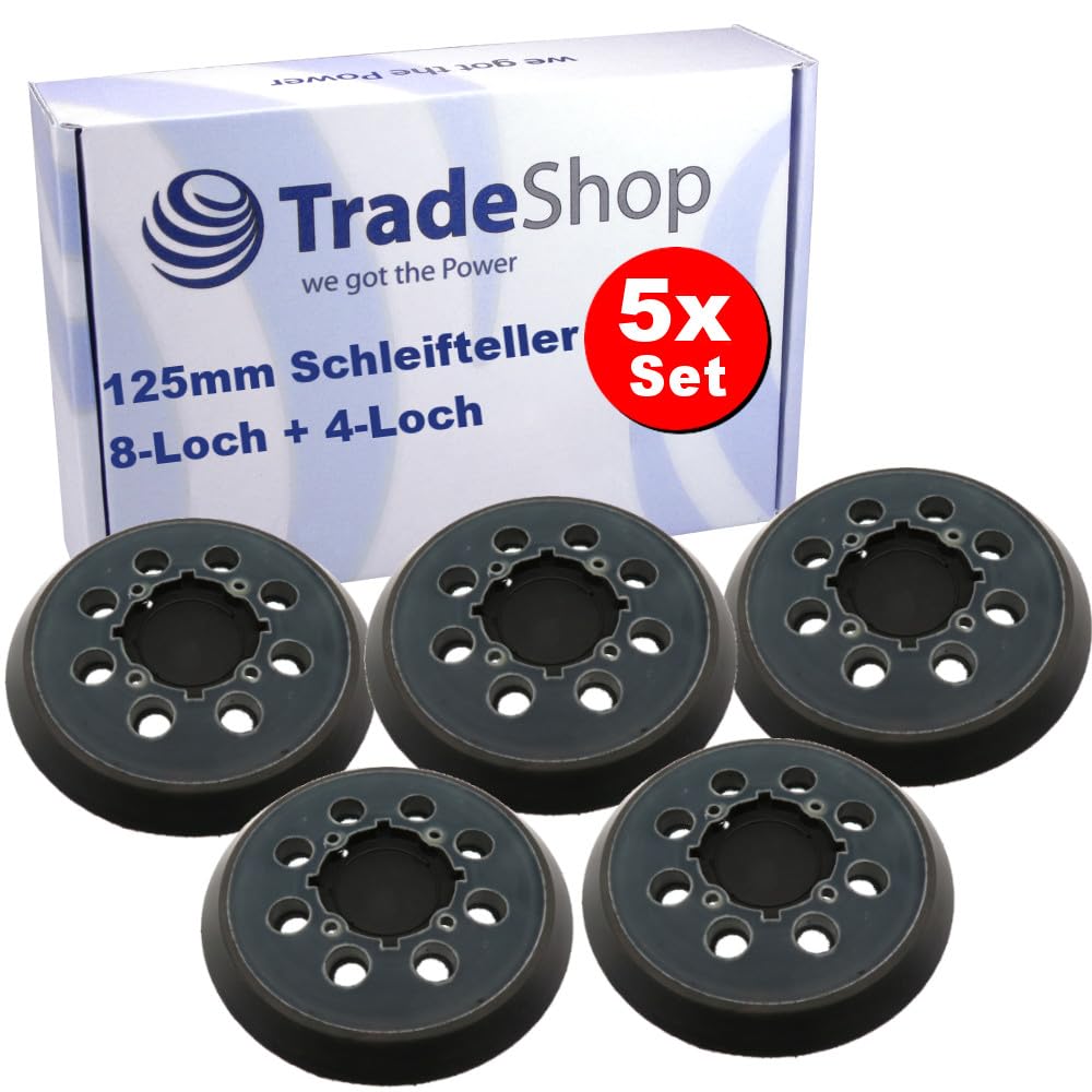 Trade-Shop - 5 piatti a 8 + 4 fori, in , Ø 125 mm, compatibili con la levigatrice orbitale Dewalt DCW210D1 DCW210D2 DCW210N DCW210P1 DCW210D1R