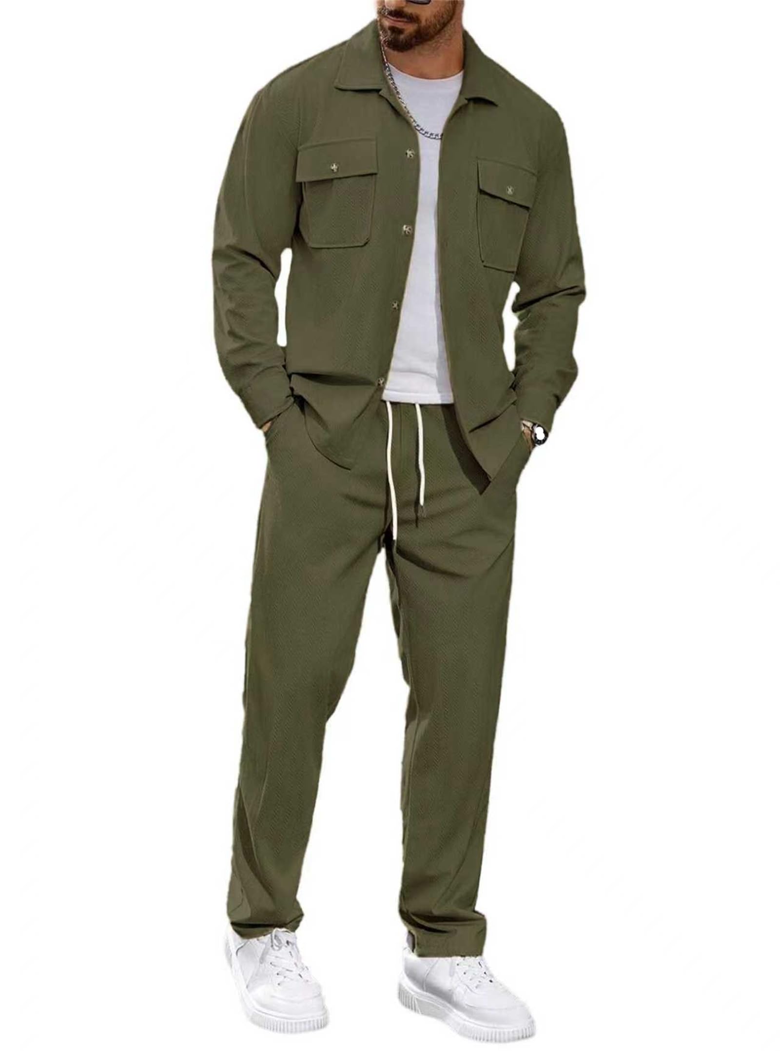 Giacca sportiva casual da uomo, per autunno e inverno, con risvolto, per il tempo libero, il poliziotto, per passeggiate all'aperto, alla moda, pantaloni da trekking a gamba dritta