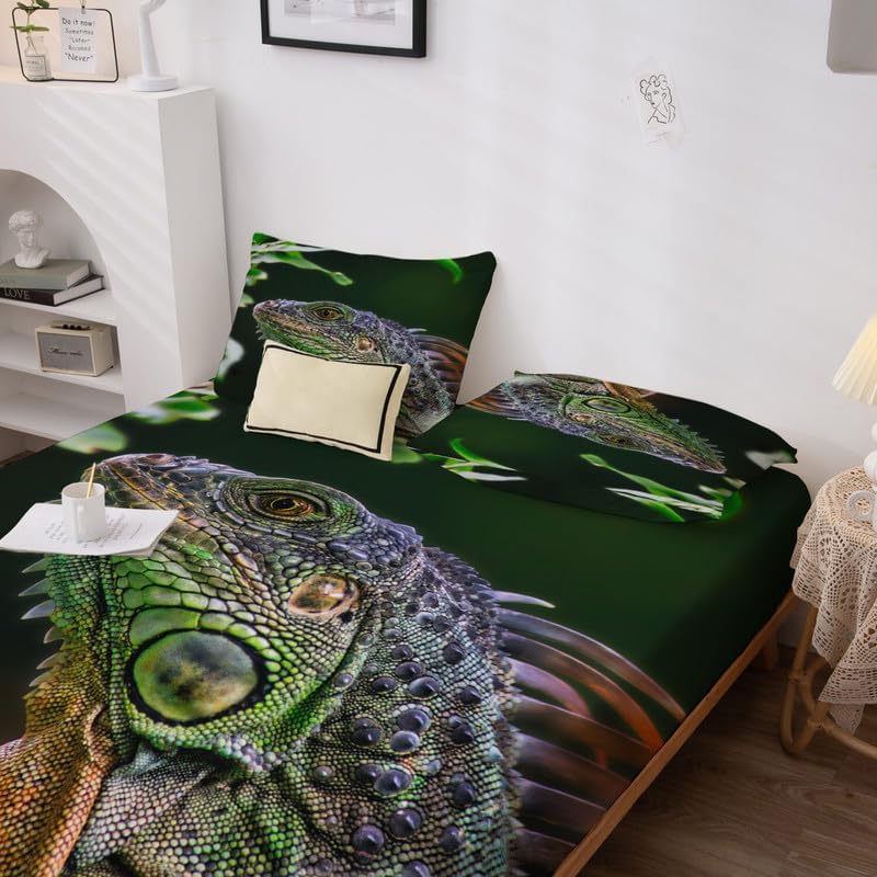 Miniatura 2 de Sábanas Chameleon tamaño Queen  Juego de sábanas y fundas de almohada de lagarto  Lujoso 100% microfibra, estampado de alta cantidad de hilos,