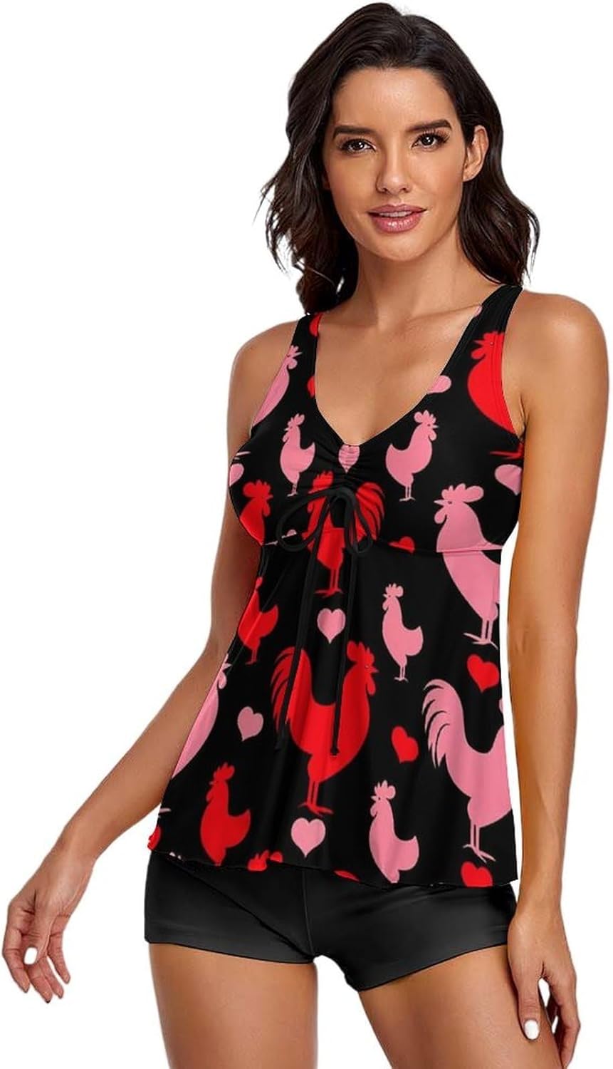 Women's Two Piece Swimwear, Sexy Adjustable Drawstring Tankini Swimsuits with Removable Padding