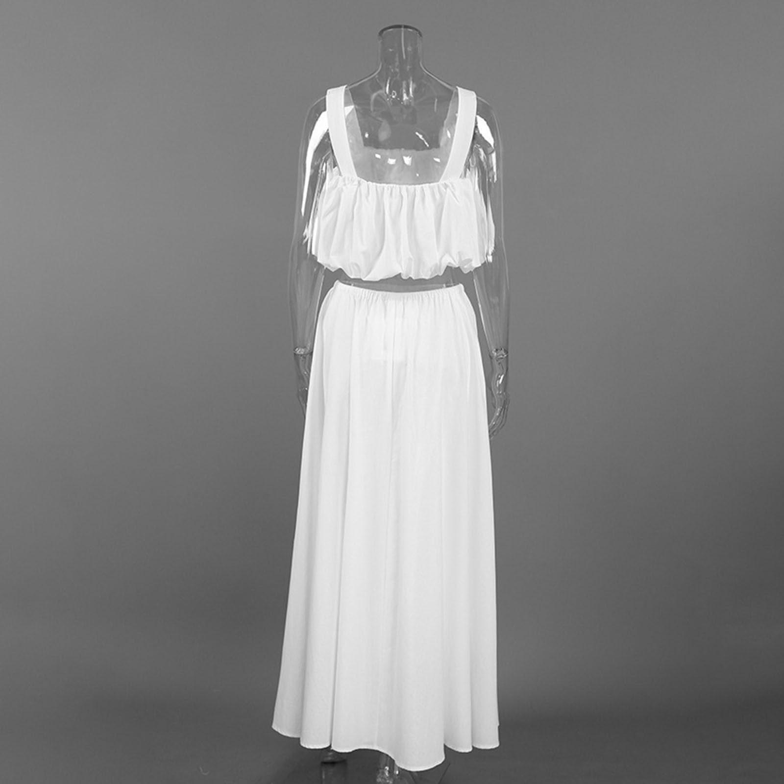 Completi Estivi da Donna in 2 Pezzi Top Corto Senza Maniche e Gonna Lunga con Coulisse Set Coordinato