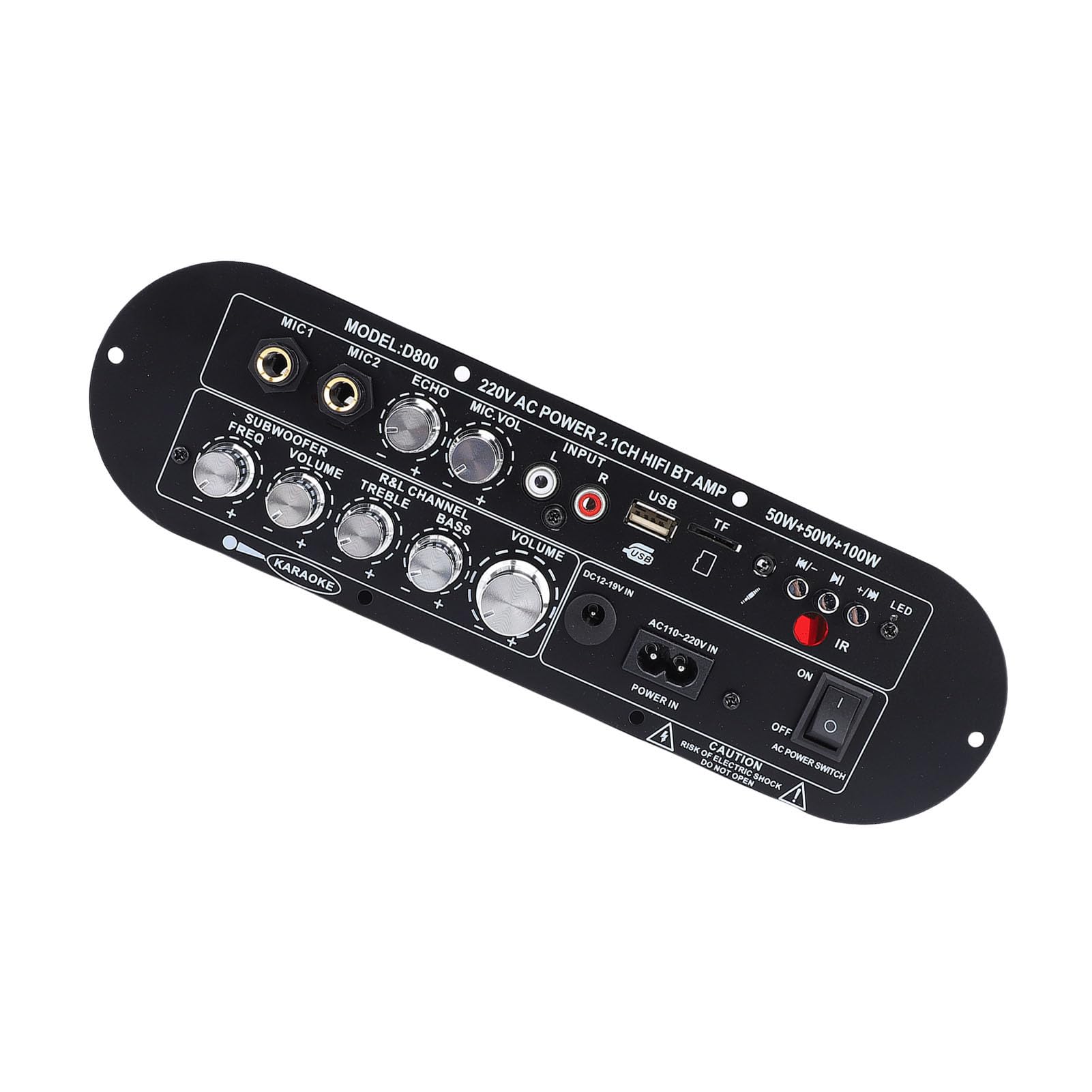 Scheda Amplificatore 2.1 Scheda Amplificatore Bluetooth in Lega di Alluminio 50W X2 100W Subwoofer Controllo Bassi Alti AUX USB FM per Altoparlante Desktop di Casa Uso Audio Fai da Te