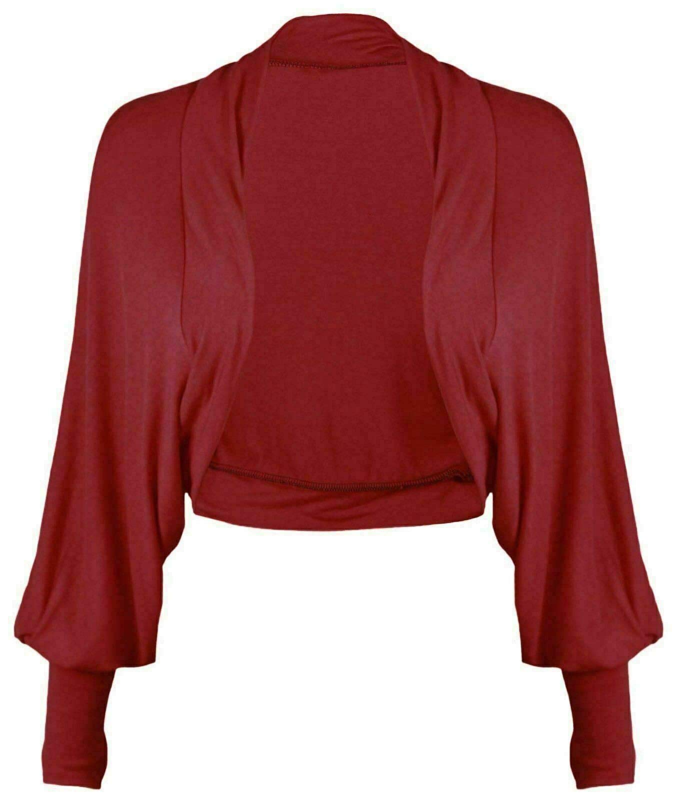 FAIRY BOUTIQUE Ladies Batwing Shrug Cropped Cardigan Long Sleeve Plain Jersey Bolero Top Cardigan (Wine UK 12-14)