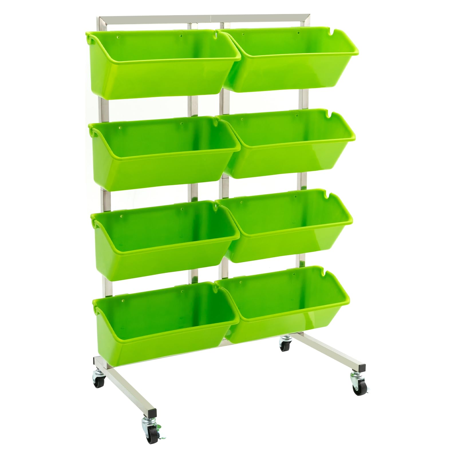 DYNAMI Vertical Garden Planter,4 Tier Raised Garden Bed with Wheels,Stainless Steel Herb Planter 8 Buckets with Drainage Holes, for Indoor Outdoor Vegetable Planting (Bright Green)