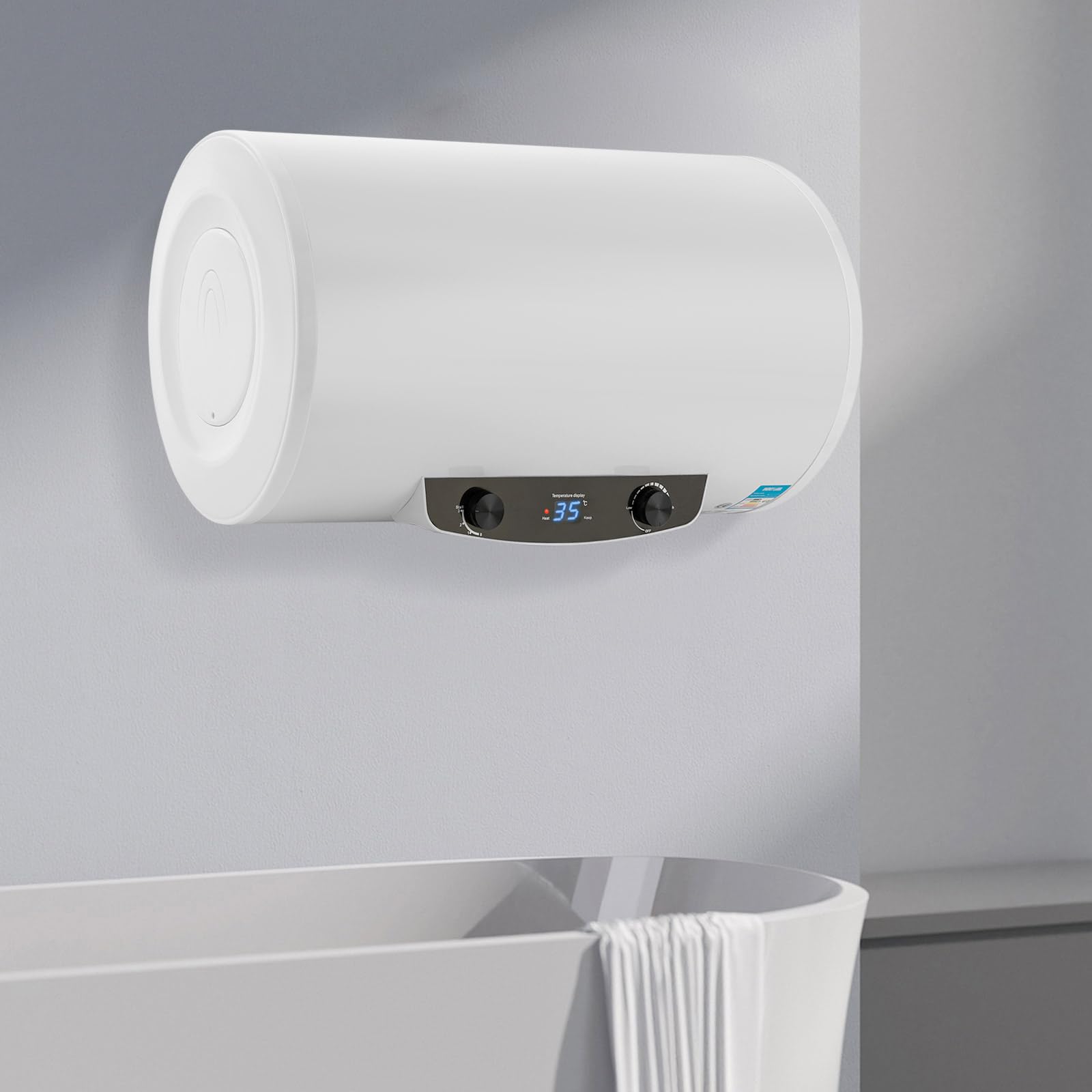 Caldaia murale orizzontale Serbatoio dell'acqua calda 120L（Capacità effettiva dell'acqua: 70L）Serbatoio elettrico dell'acqua calda Caldaia Scaldabagno Scaldabagno, 2000W