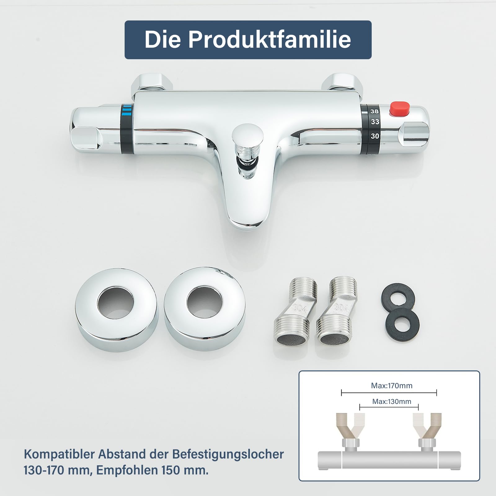 Badewannenarmatur Badewanne Thermostat Wasserhahn Wandmontage für Badezimmer Wannenarmatur Waschbecken Armatur Badarmatur Chrom