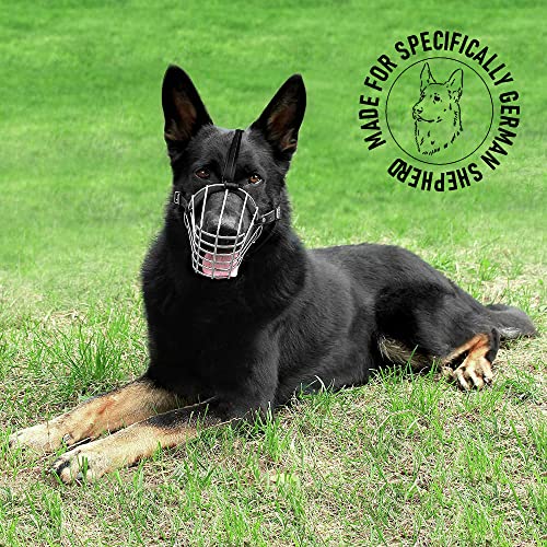 Bronzedog German Shepherd Dog Muzzle Wire Metal Basket Adjustable Leather Muzzle For Large Dogs (Size M) #TOP4
