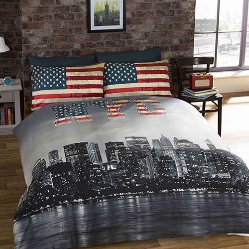 Rapport New York Skyline 2 Piece UK Double/US Full Sheet Set, 1 x Double Sided Sheet and 2 x Pillowcases
