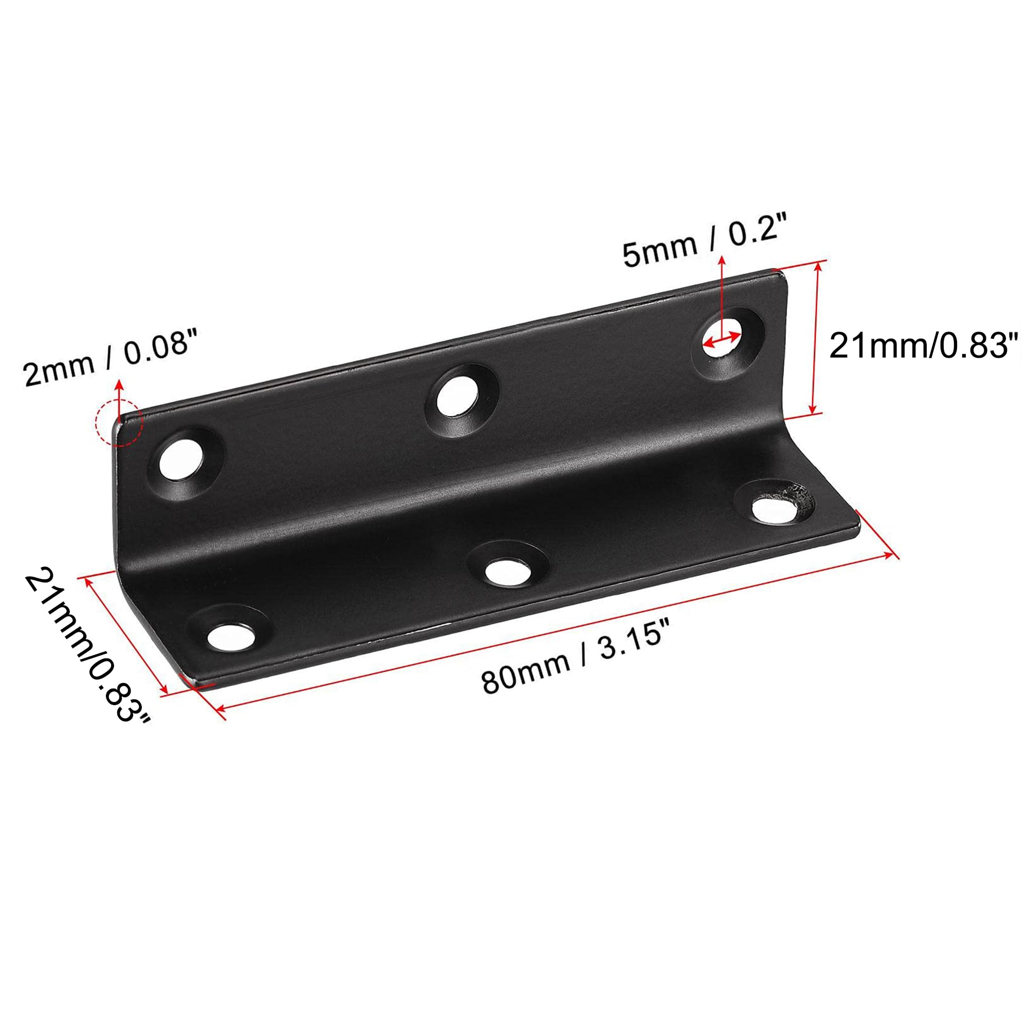 TA-VIGOR Heavy Duty L Brackets, 22x22x80mm Black Stainless Steel Corner Braces, 90 Degree Brackets with Screws - Image 2