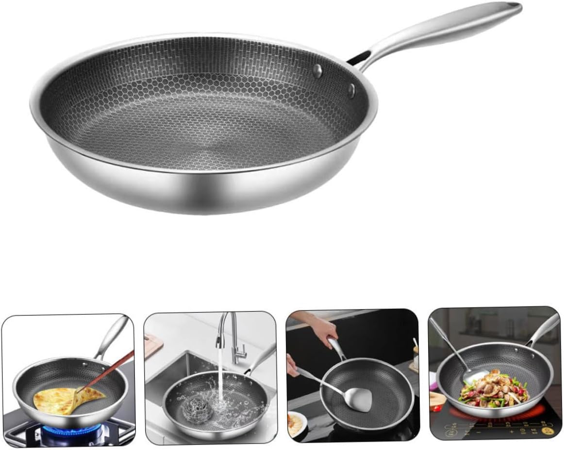 Non Stick Frying Pan Stainless Steel Omelette Pan Honeycomb Frying Pan Cooking Pan Non Stick Pancake Pan/As Shown/28Cm3