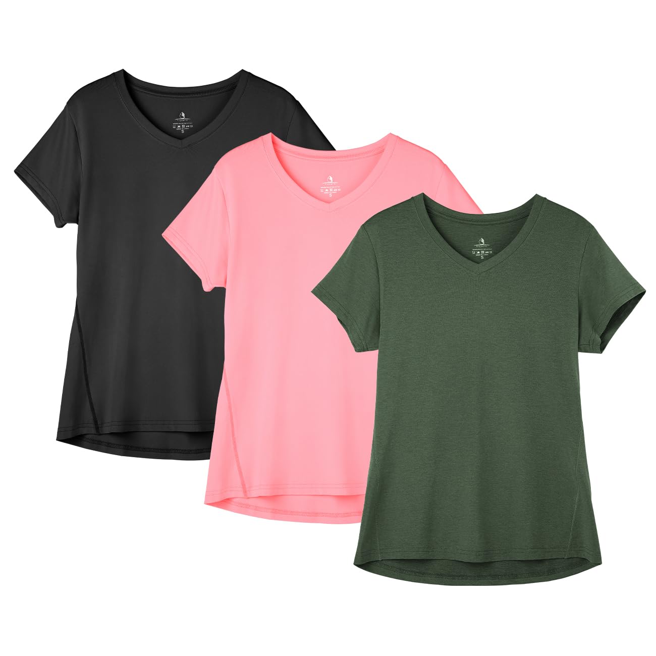 icyzone Camiseta de Deportiva de Manga Corta para Mujer, Pack de 3