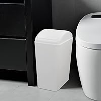Vista 4 de Cubo de basura de plástico con tapa abatible de 4.2 galones, bote de basura pequeño con tapa abatible, color blanco