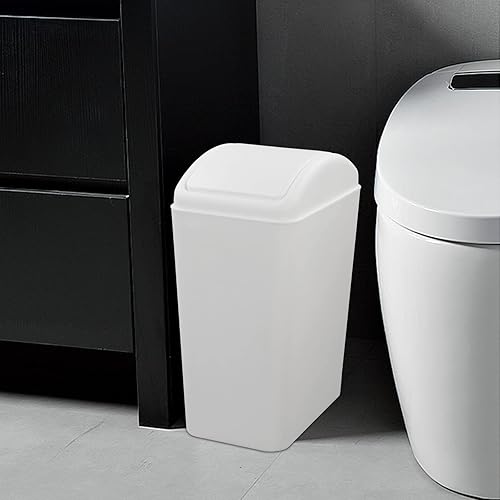 Miniatura 4 de Xowine Cubo de basura de plástico con tapa abatible de 4.2 galones, bote de basura pequeño con tapa abatible, color blanco