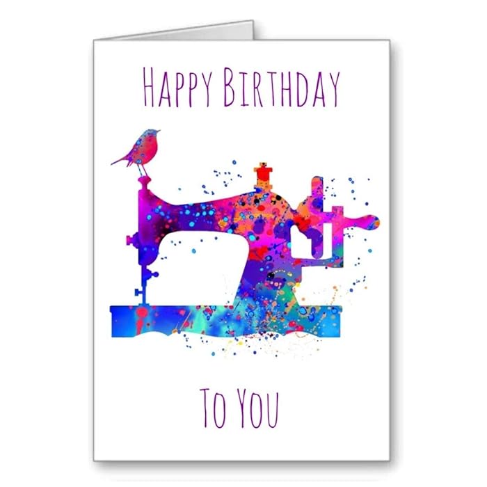 Buy GFC sewing machine Birthday Card Happy Birthday Watercolour effect