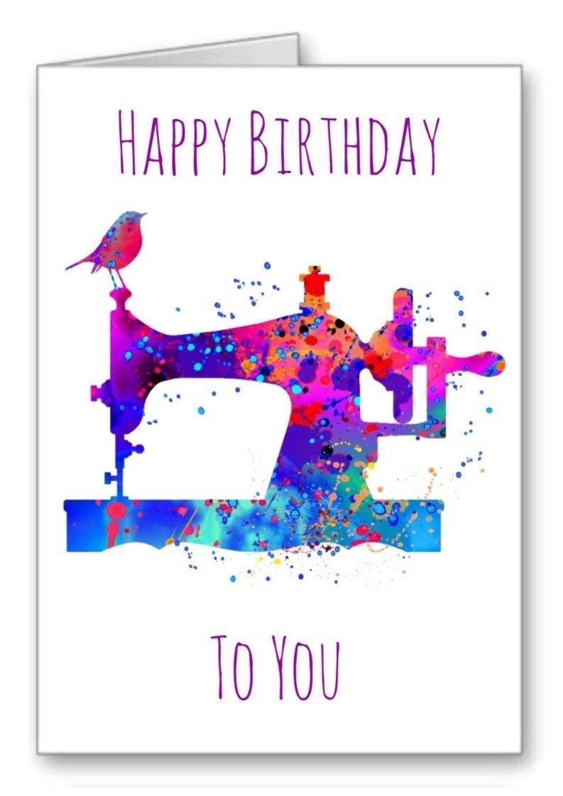 GFC sewing machine Birthday Card Happy Birthday Not personalised but suitable for eg friend sister mum daughter granddaughter auntie etc