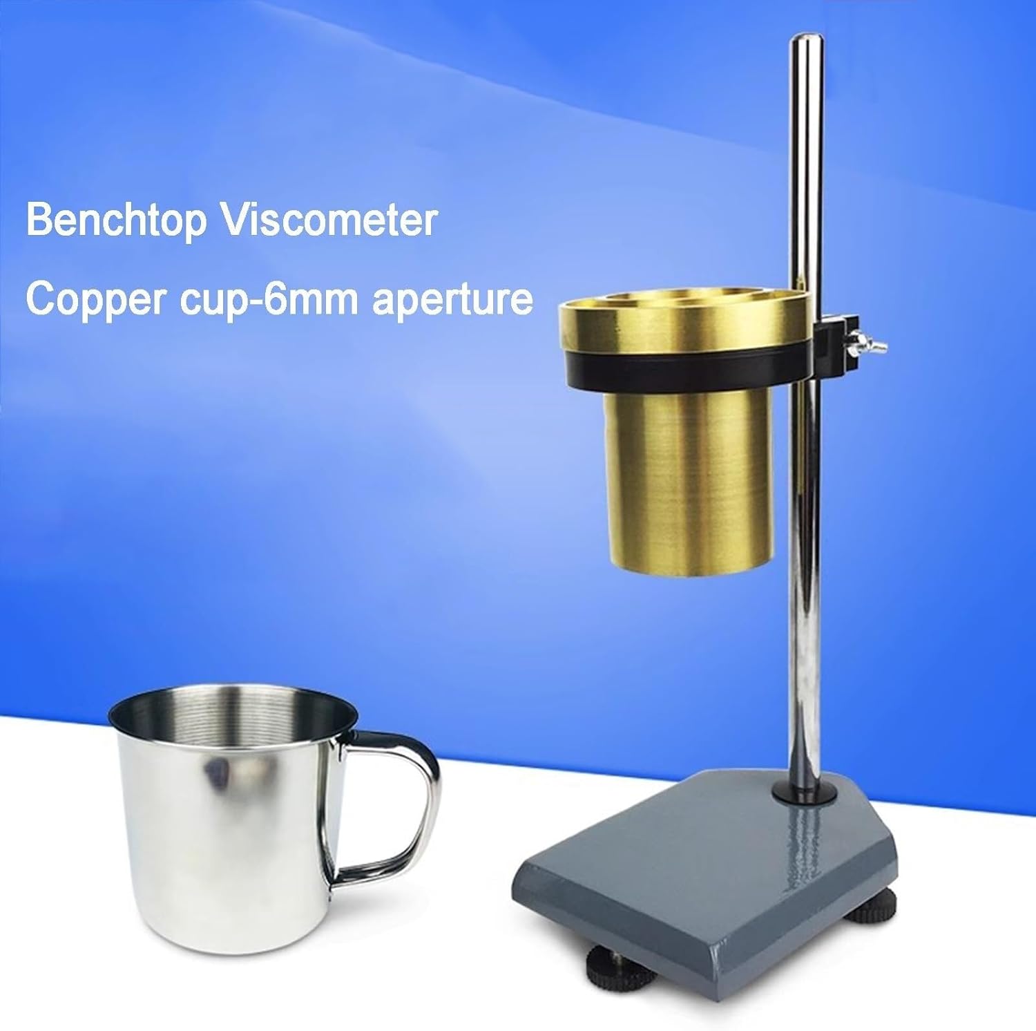 Portable Coating Viscometer, Benchtop Flow Viscometer Cup with Lift Stand, Brass Flow Cup - 6mm Orifice, Liquid Viscosity Testing for Coatings, Inks, Paints
