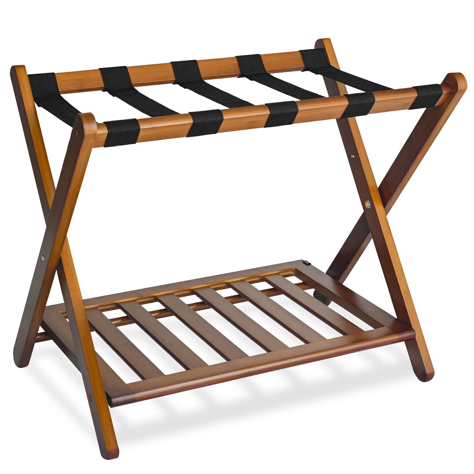 GUANBOM Luggage Rack?Folding Suitcase Stand with Storage Shelf?Luggage Stand for Guest Room Bedroom and Hotel (Brown)