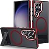 Funda magnética MALEWOLF para Samsung Galaxy S24 Ultra con soporte, compatible con MagSafe, cubierta antideslizante y a prueba de golpes, trasera translúcida delgada para funda de teléfono Galaxy S24 Ultra (Negro/Rojo) 1