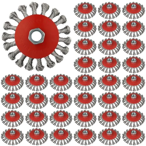Image of Rocaris 36 Pack 4 Inch Wire Wheel for 4 1 /2 Angle Grinder, Twist Knotted Wire Wheel Brush with 5 /8 inch Thread Arbor for Heavy-Duty Conditioning Removing Rust