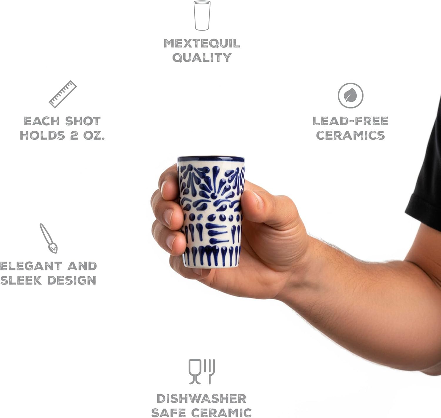 Talavera Shot Glasses Set of 4 Authentic Mexican Tequila Shot Glasses - Hand-painted - 2 Oz (Blue Lace) - Image 2