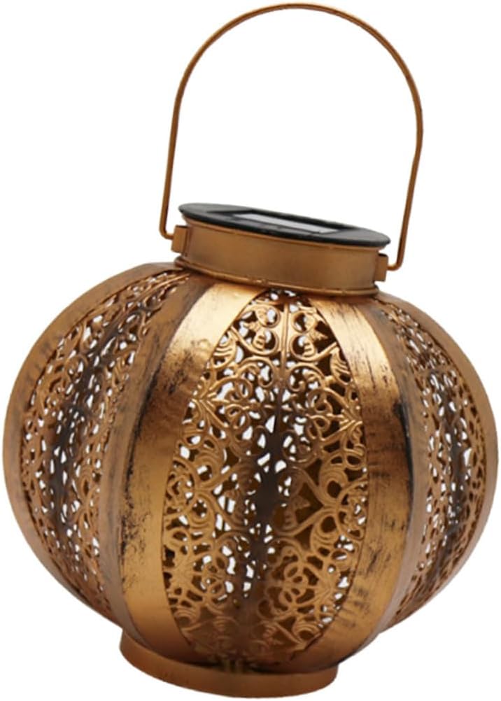 Toyvian Solar Powered Iron Hanging Light for Outdoor Garden Decorative LED Lantern Vintage Design Waterproof Landscape Light for Patios and Pathways