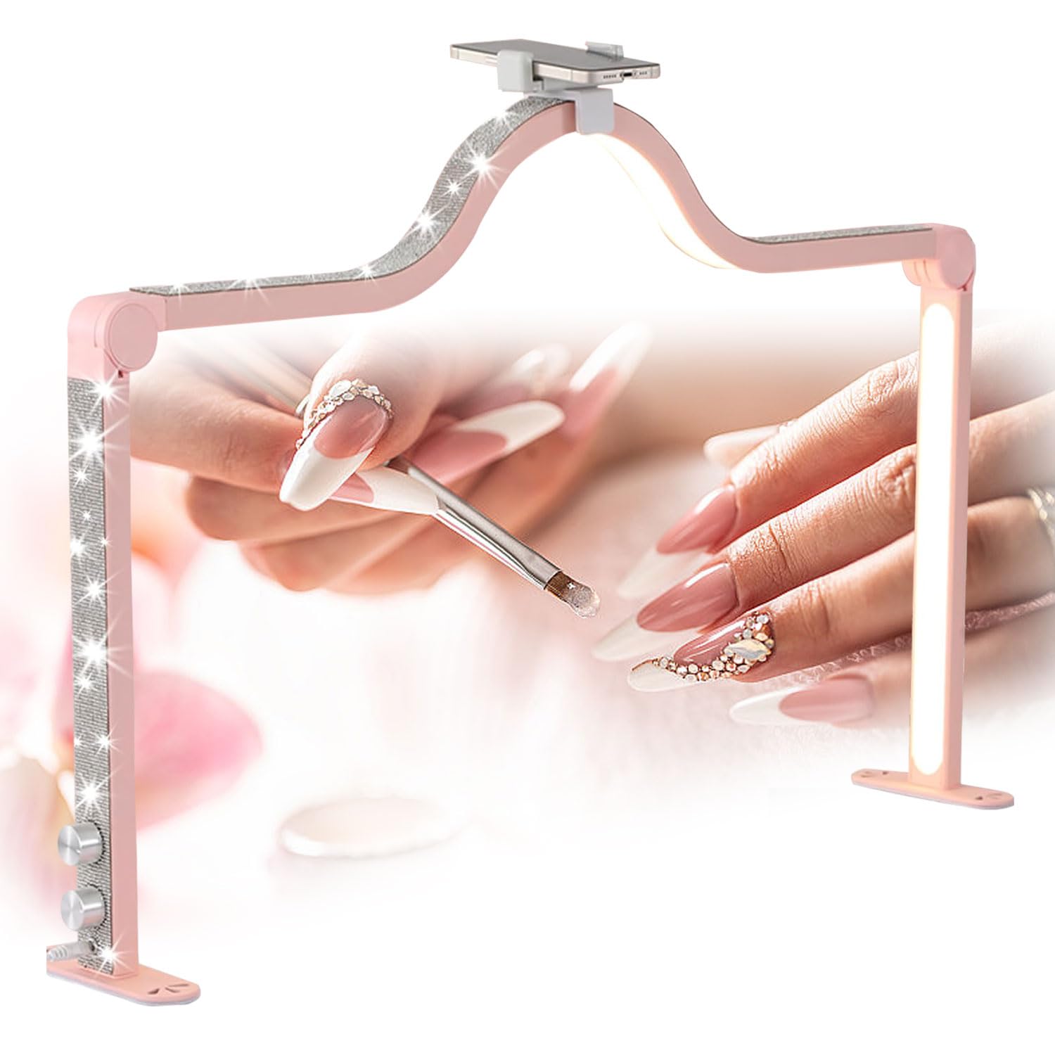 cendbirut Half Moon Light For Nail Desk Half Moon Nail Lamp Light Nail Desk Lamp Half Light Nail Tech Light For Nail Tech Moon Lamp With Phone Holder Nail Tech,Pink