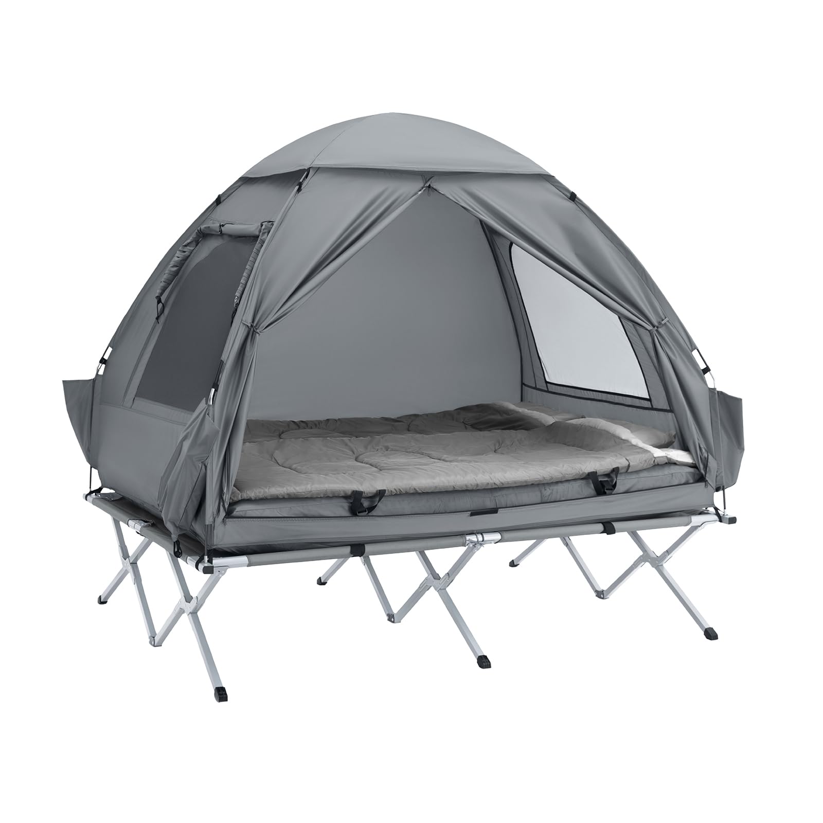 SoBuy Feldbett mit Zelt 7in1 Wurfzelt mit Luftpumpe, Rolltasche, Schlafsack, Wasserdichtes Campingbett Outdoor Campingliege Familienzelt Camping Tent