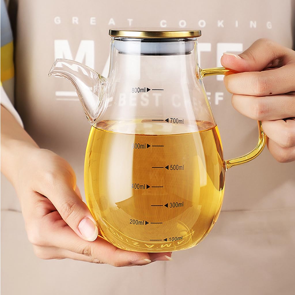MRKU Öl- und Essigspender aus Glas mit Edelstahldeckel, leicht zu reinigende Dosierflasche