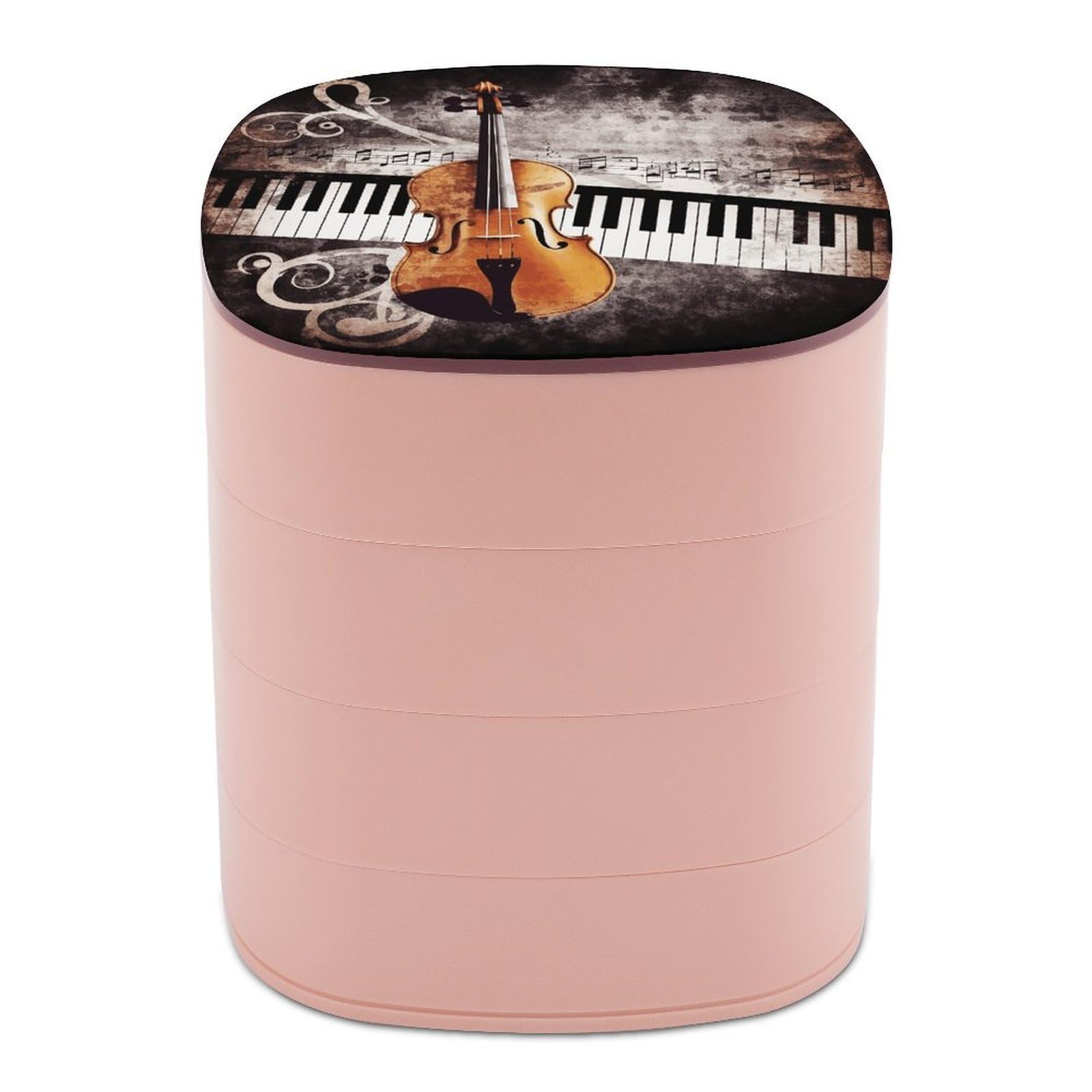 VstaDank Piano Violin Music Notes Jewelry Box with Mirror Travel Small Jewelry Case for Women 4-Layer Rotatable Jewelry Organizer Storage Box Portable Jewelry Storage Case for Rings Earrings