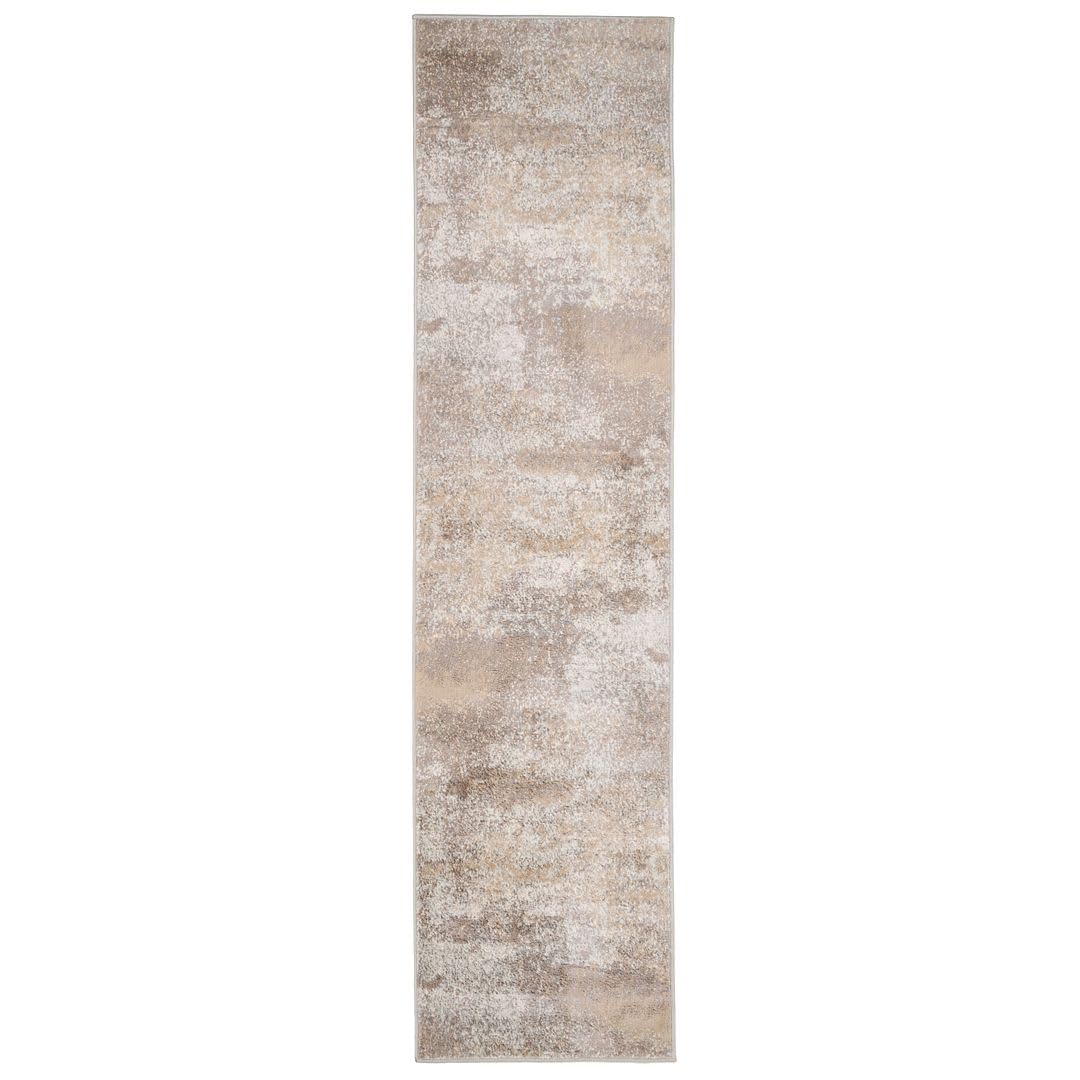 Warm Neutral Greige Abstract Living Room Area Runner Rug Contemporary Grey Beige Elegant Stain Resistant Carpet Versatile Kitchen Island Hallway Rugs 60cm x 240cm