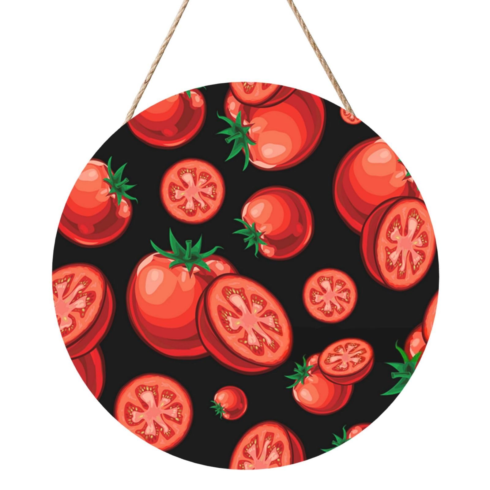 InOmak Red Tomatoes, Round Wood Panel Painting 12 in, Wall Hanging Painting For Home