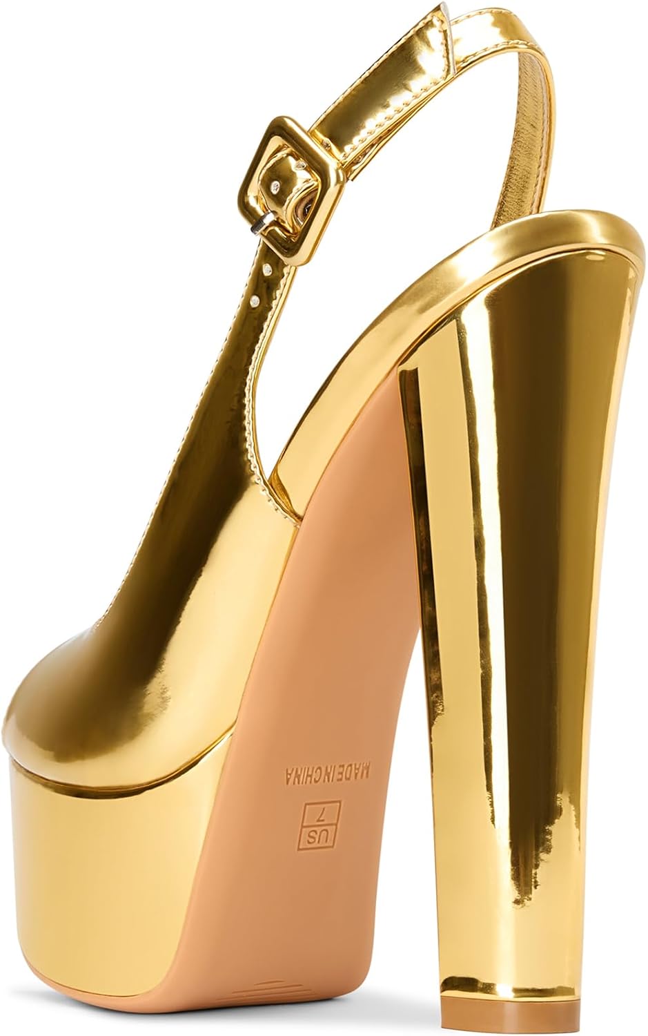 TNYNFBEB Womens Chunky Block High Platform Heel Peep Open Toe Pumps Slingback Buckle Two-Piece Prom Dress Patent Leather 5.9 Inches Heels