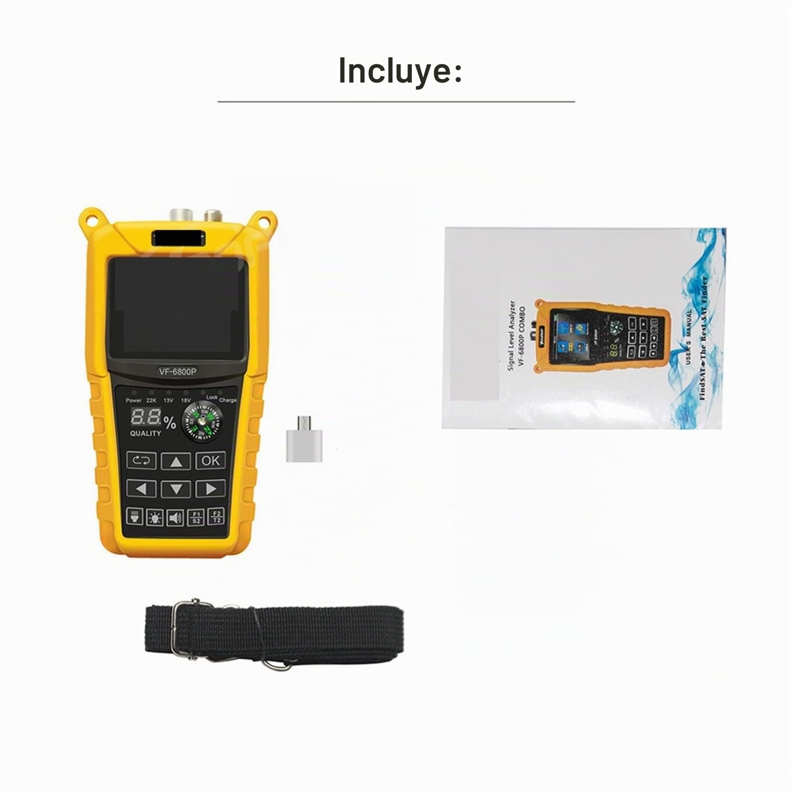 Medidor de Campo TDT, Buscador de satélite VF 6800P DVB-T2 DVB-S2 DVB-C MPEG4 Digital Sat Finder Meter 2,4 Pulgadas LCD HD for sintonizador de TV,para configurar Antena parabólica