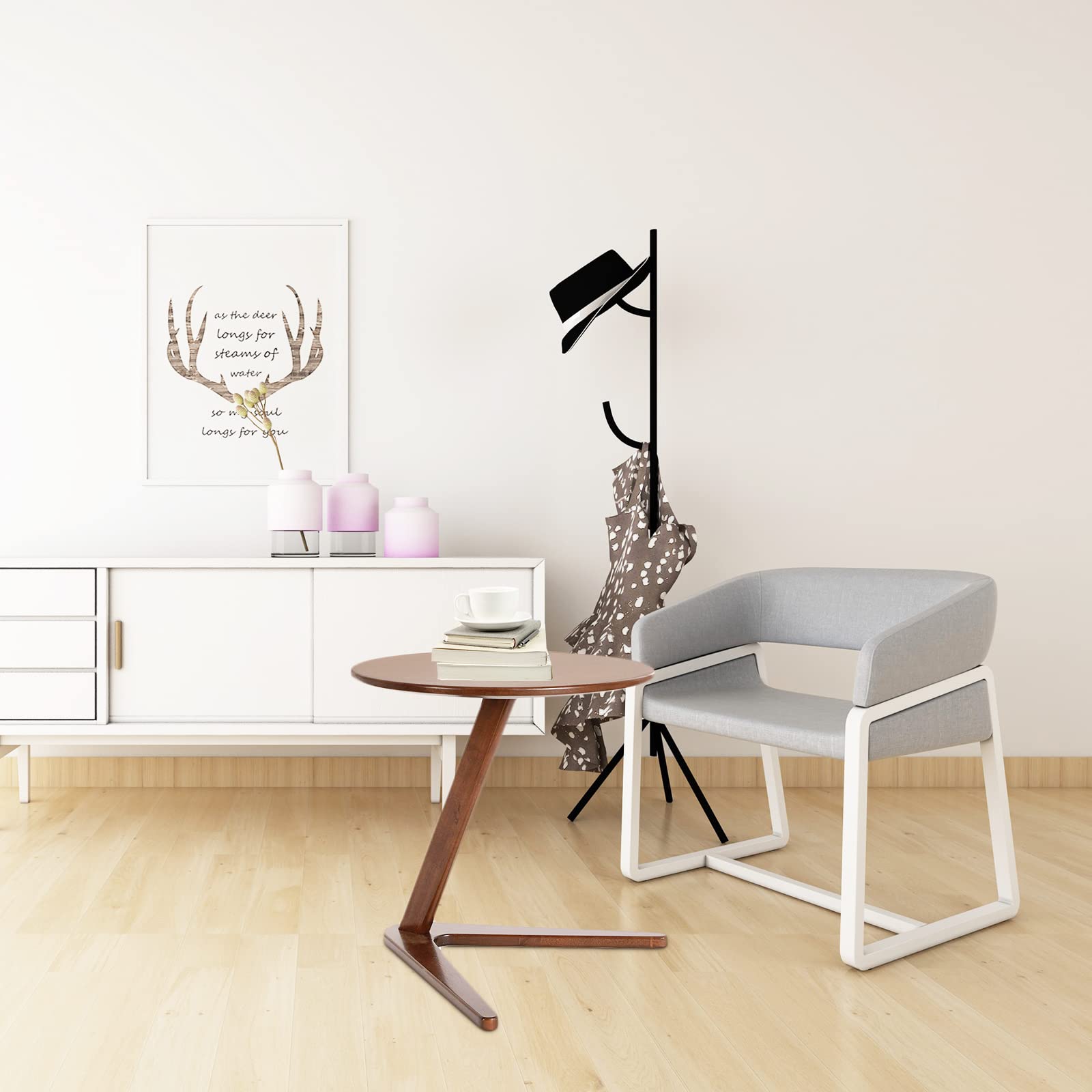 Solid Wood Side Table Round End Table for Living Room Bedroom Office Small Space Small Accent Table Nightstand Modern 19.6''D x 20''H (Walnut Color)