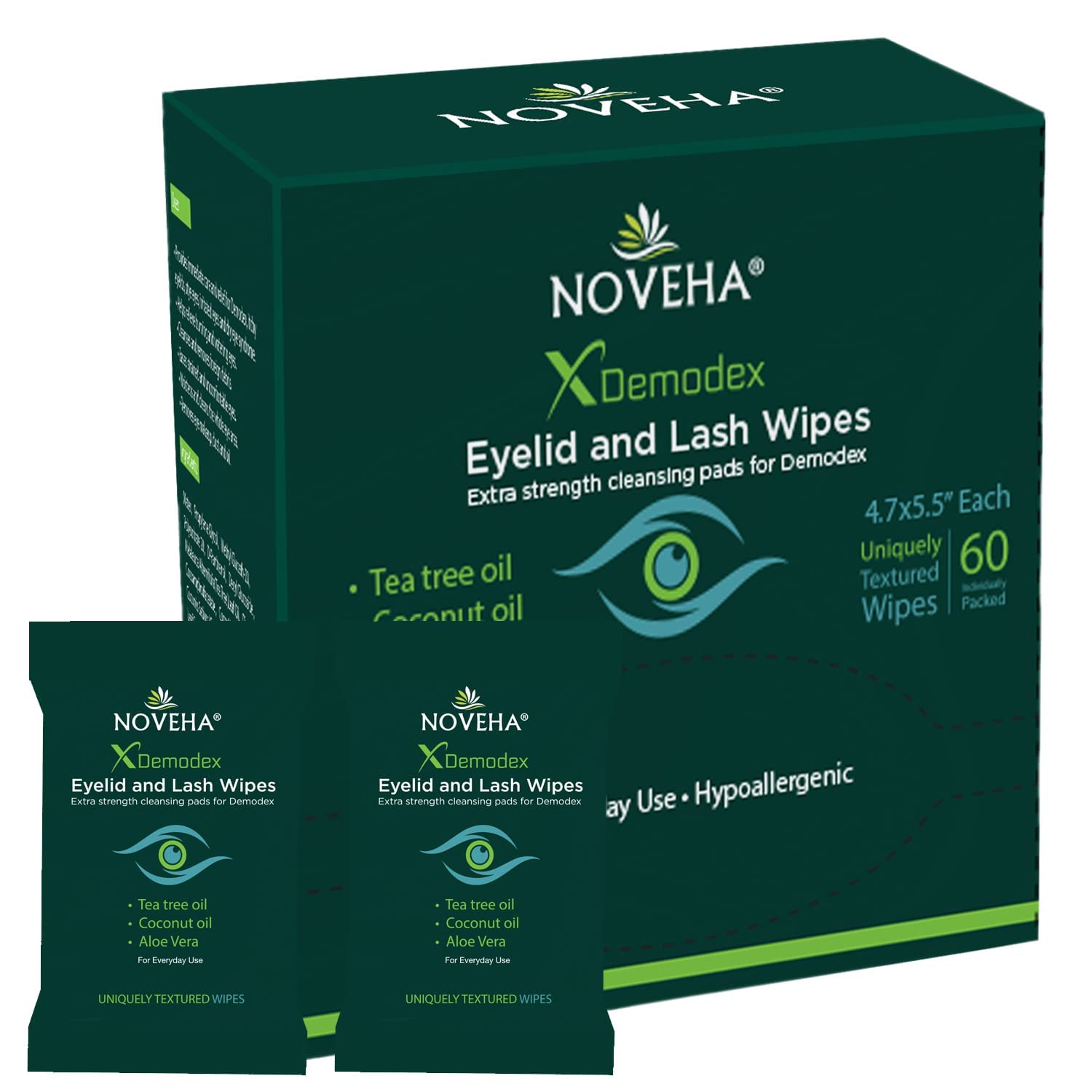 Buy NOVEHA Demodex Eyelid & Lash Wipes Box Of 60 Individually Wrapped