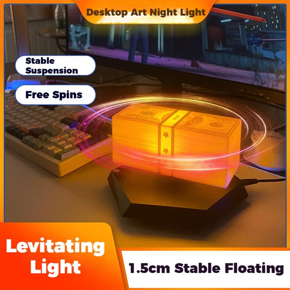 New Floating Money Lamp, Magnetic Levitation Game Cash Lamp, Magnetic Levitation Dollar Lamps with 3-Color LED Ambient Light, 360° Rotating, Desk Gadget, Memorable Gift for Men & Tech Lovers (3 color)