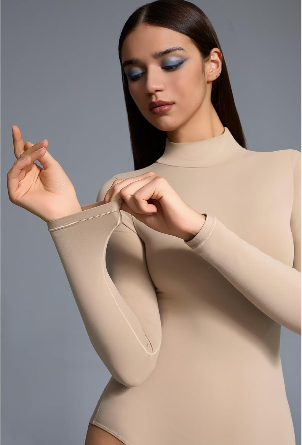 Women’s Mock Turtleneck Bodysuit Long Sleeve, Double lined Body suit Top Suitable for Going out - Image 3