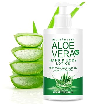 Organic Aloe Vera Gel for Face & Body, 10.14 Fl Oz Soothing & Hydrating Lotion, 80% Pure Aloe Gel Organic Moisturizer for Dry Skin, Lightweight Non-Greasy Formula