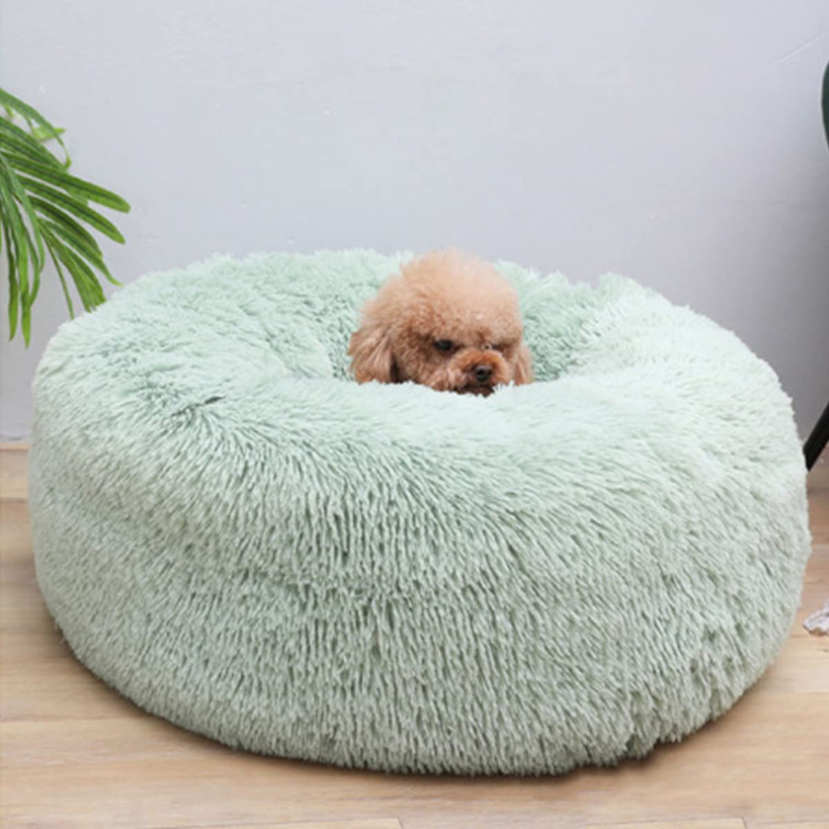 Calming Dog Bed Cat Bed, Washable Round Dog Bed Anti-Slip Fluffy Faux Plush Donut Cuddler Cat Bed for Small Medium Large Dogs - Waterproof Bottom diameter32in