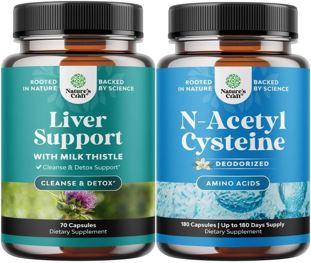 Bundle of Liver Cleanse Detox & Repair - Milk Thistle for Digestion & Immune Health - Ginger Root Choline Dandelion Root and NAC Supplement N-Acetyl Cysteine 600mg - Potent Vegan High Absorption 600mg