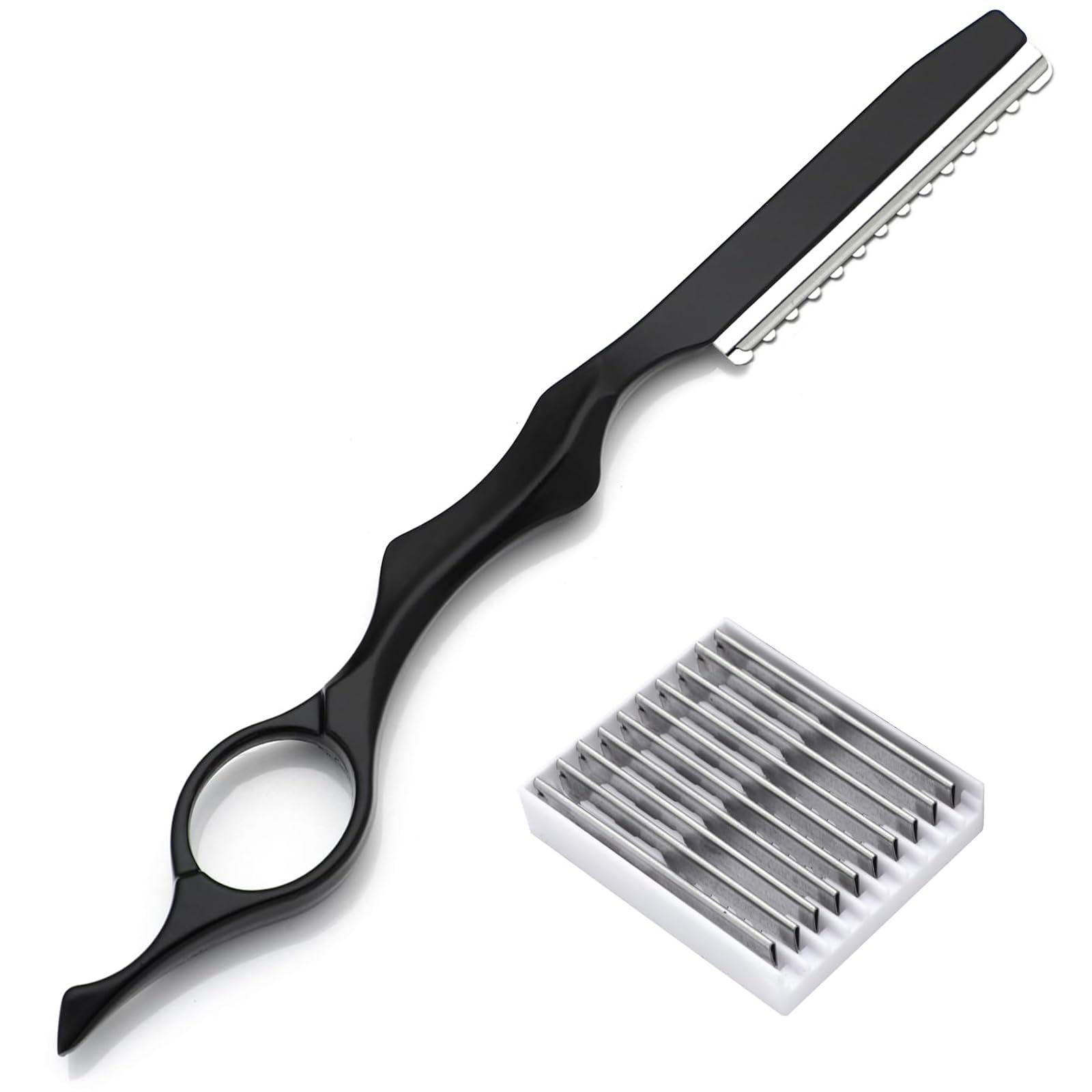 Rasoio per Sfoltire, Rasoio per Capelli, Hair Styling Razor, Forbici per Capelli con 10 Lame di Ricambio, Professionali Kit Hairstyling per Salone e Uso Domestico (Nero)