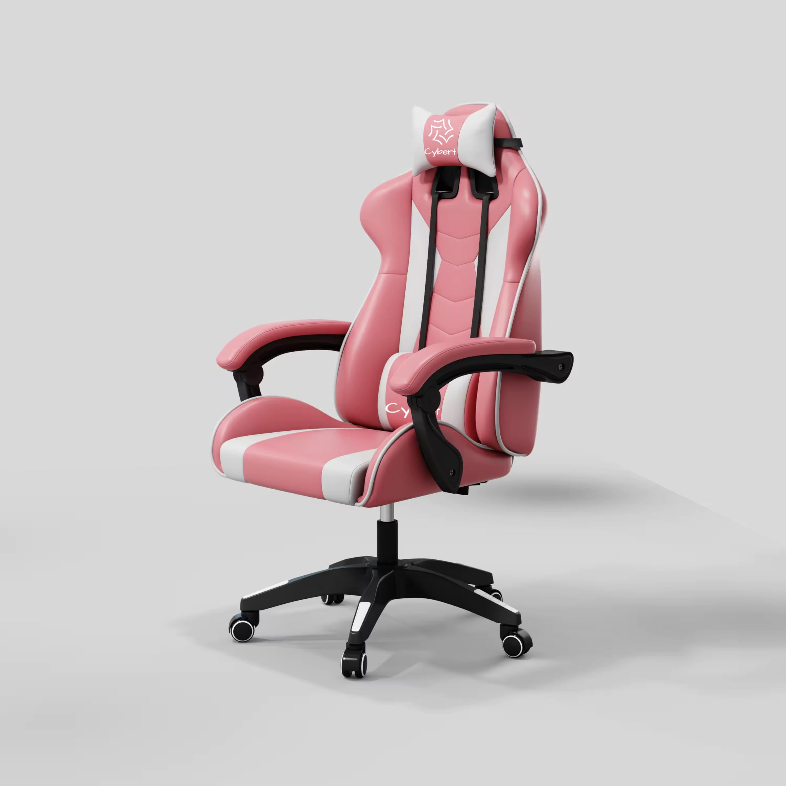 Sedia da Gaming Gamer Poltrona da Ufficio Scrivania Girevole Braccioli Design Ergonomico Supporto Lombare Meccanismo di Inclinazione (Bianco/Rosa)