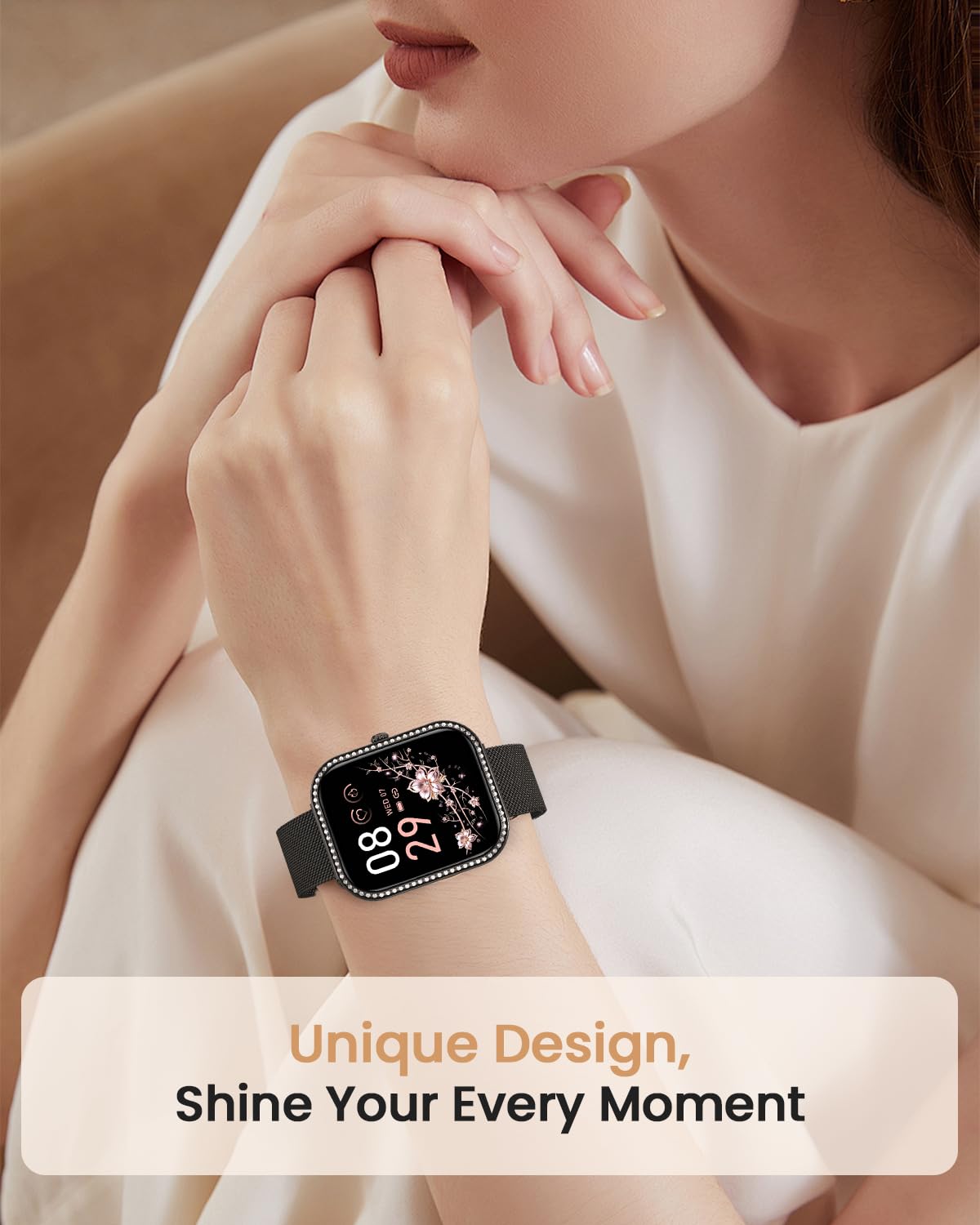 BANLVS Smartwatch Donna con Chiamate, 1,75” Orologio Fitness con 270 Quadranti, 130 Sport, Smart Watch Fisiologia Femminile SpO2 Cardiofrequenzimetro Sonno Calorie Android iOS Nero Regalo Natale Donna