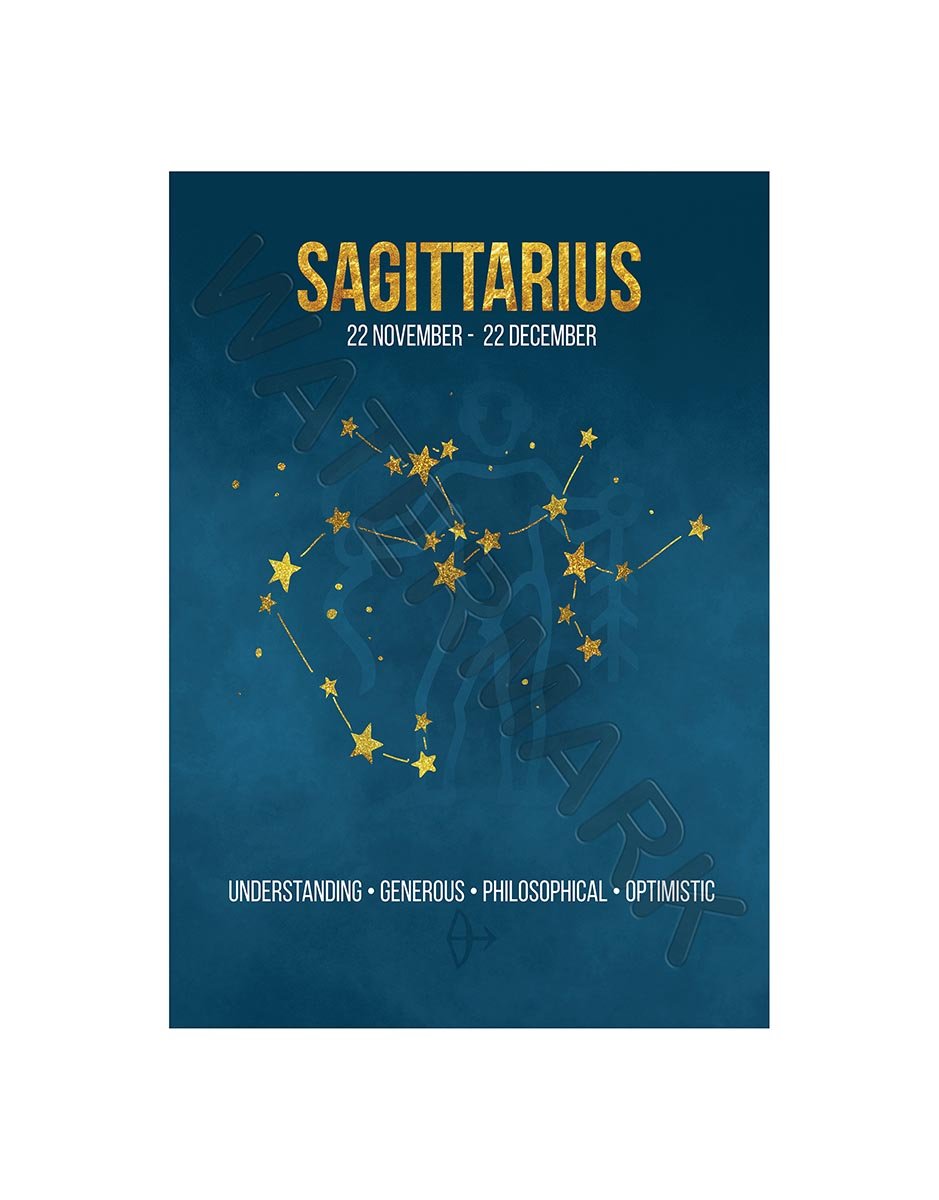 Wee Blue Coo Zodiac Star Sign Birthday Astrology Blue Sagittarius Wall Art Print