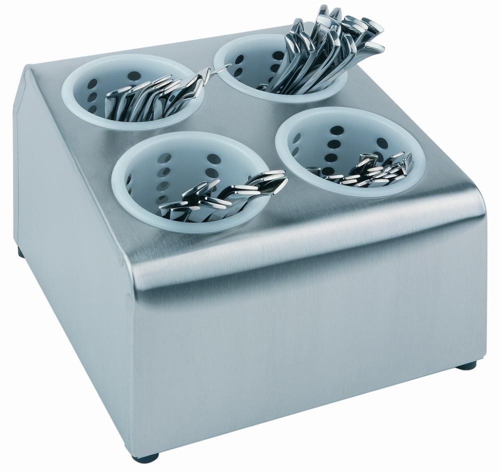 APS posate contenitore con faretre 26 cm x 30 cm, altezza 20 cm 1 contenitore in acciaio inox 4 porta penne diametro ca, 10 cm in plastica bianca