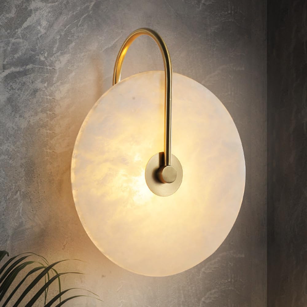 Apliques de Pared Modernos, lámpara de alabastro Redonda de latón, lámpara de mármol de Mediados de Siglo, Montaje en Piedra de mármol, tocador de baño, Accesorios de alabastro par
