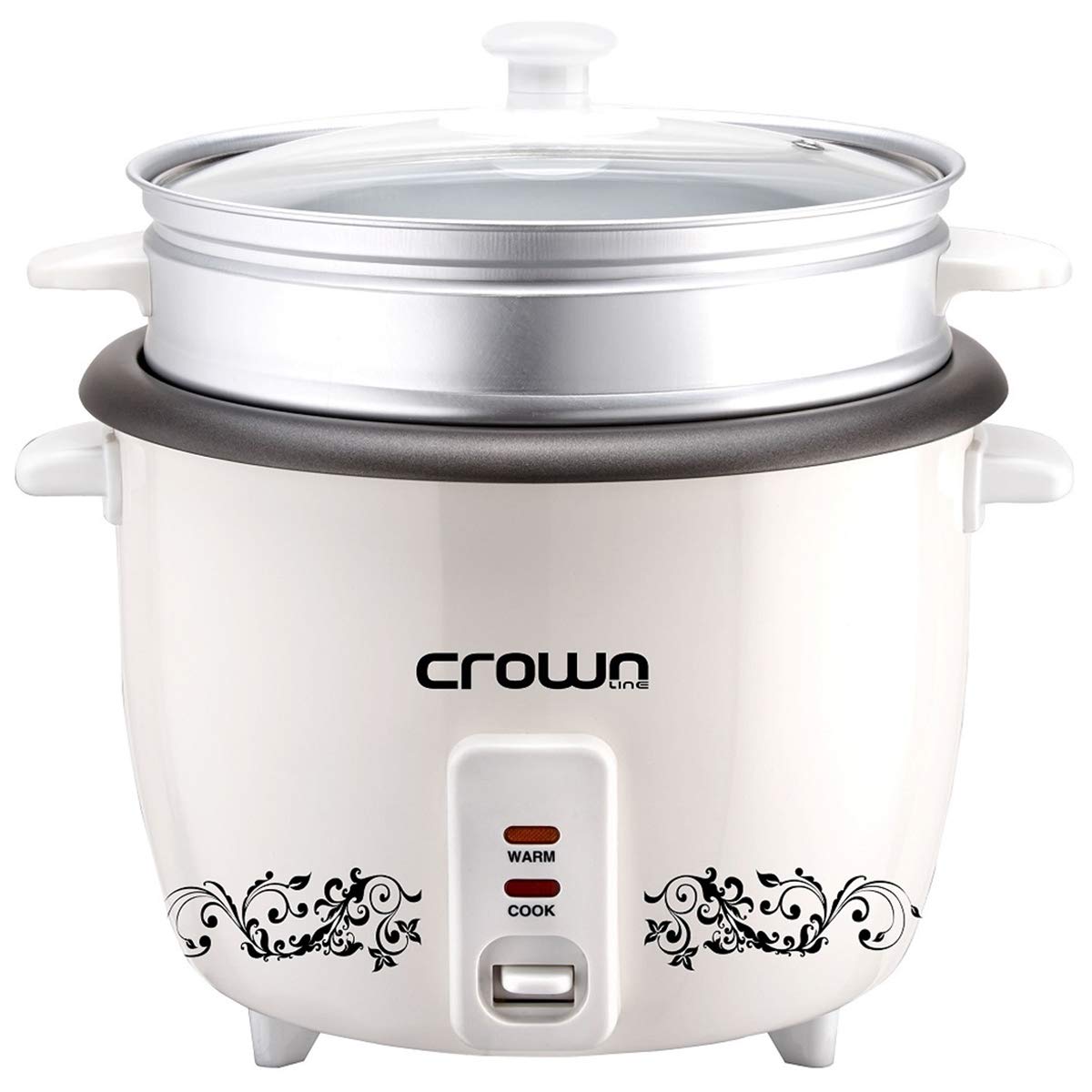 CrownLine 0.6 Liters Rice Cooker with Steamer White