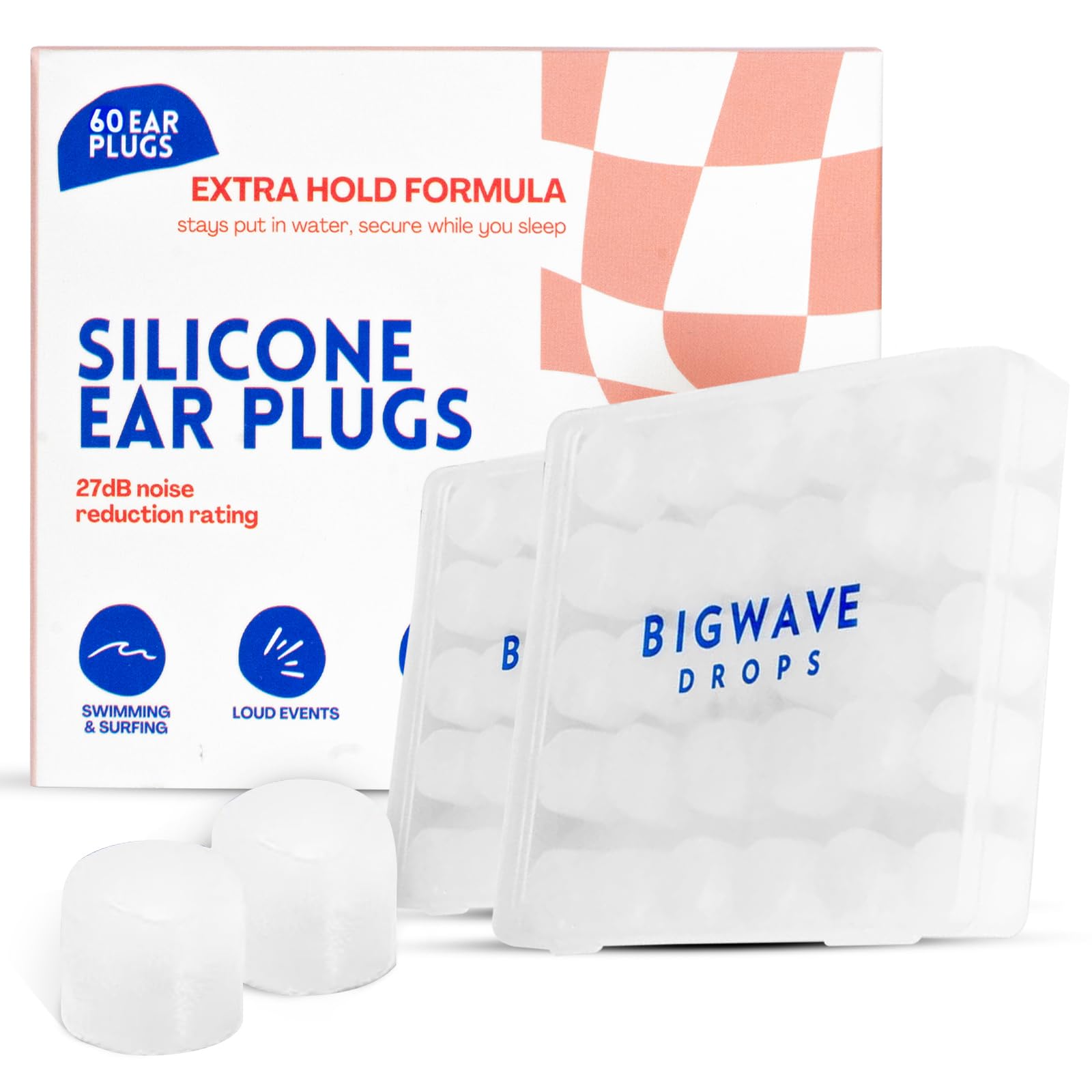 BigWave Drops Cómodos tapones de silicona para los oídos (30 pares) – Tapones de cera para los oídos para nadar, estudiar, viajar, disparar y más – Reutilizables, cancelación de ruido y protección