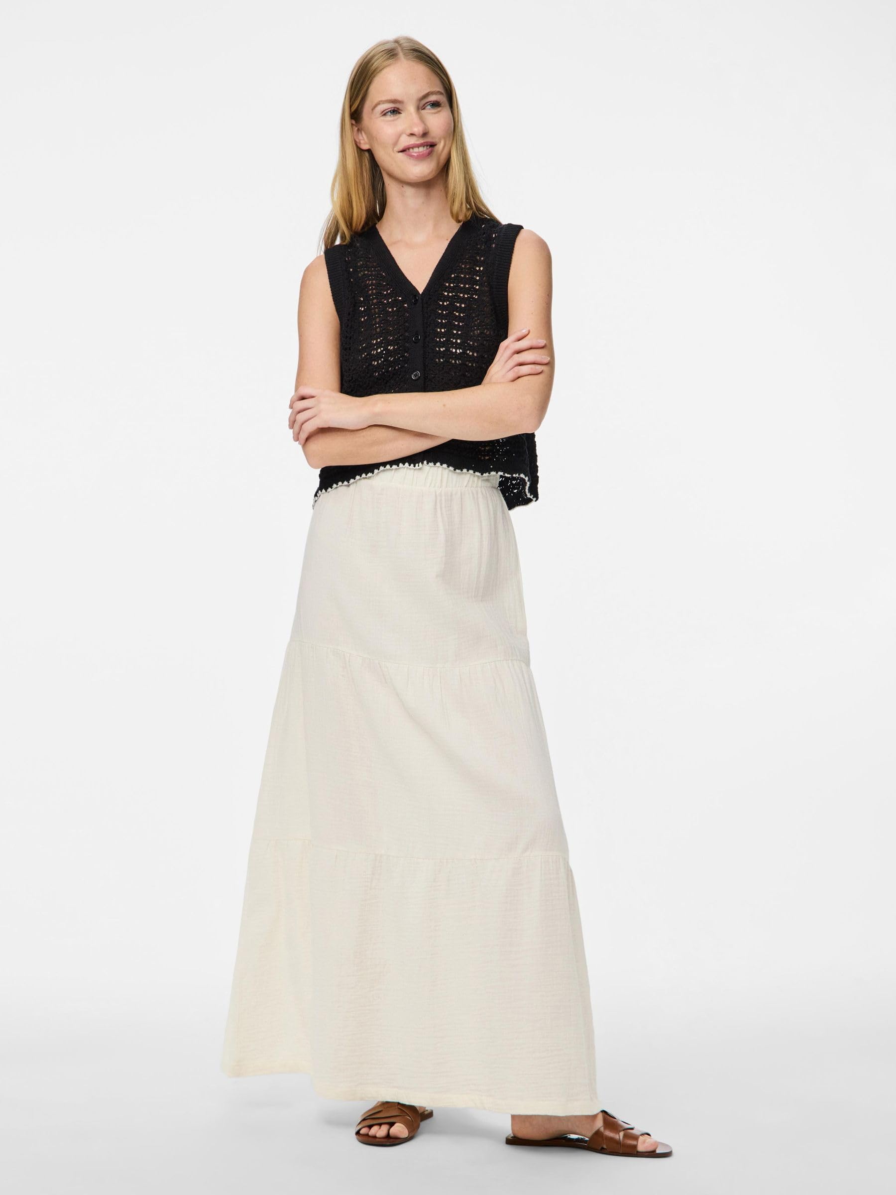 PIECES Pcsikka Hw Maxi Skirt WVN Noos Rock, Cloud Dancer, M